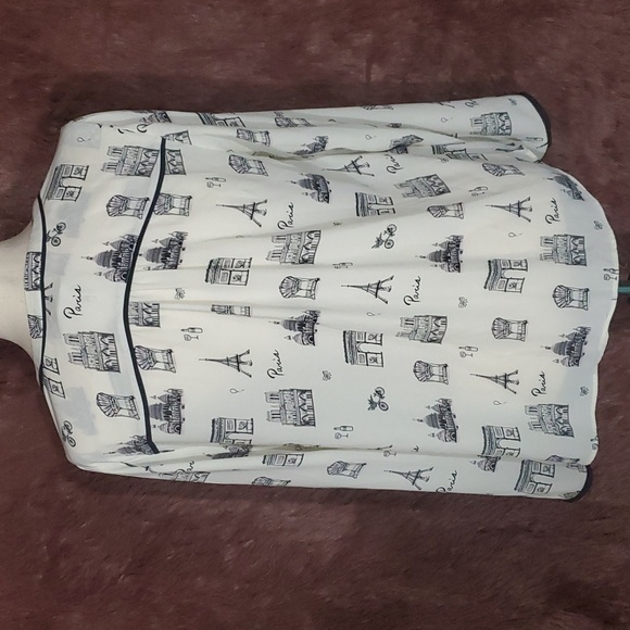 Talbots Paris Print Tie Bow Chiffon Blouse White Black - Picture 5 of 7